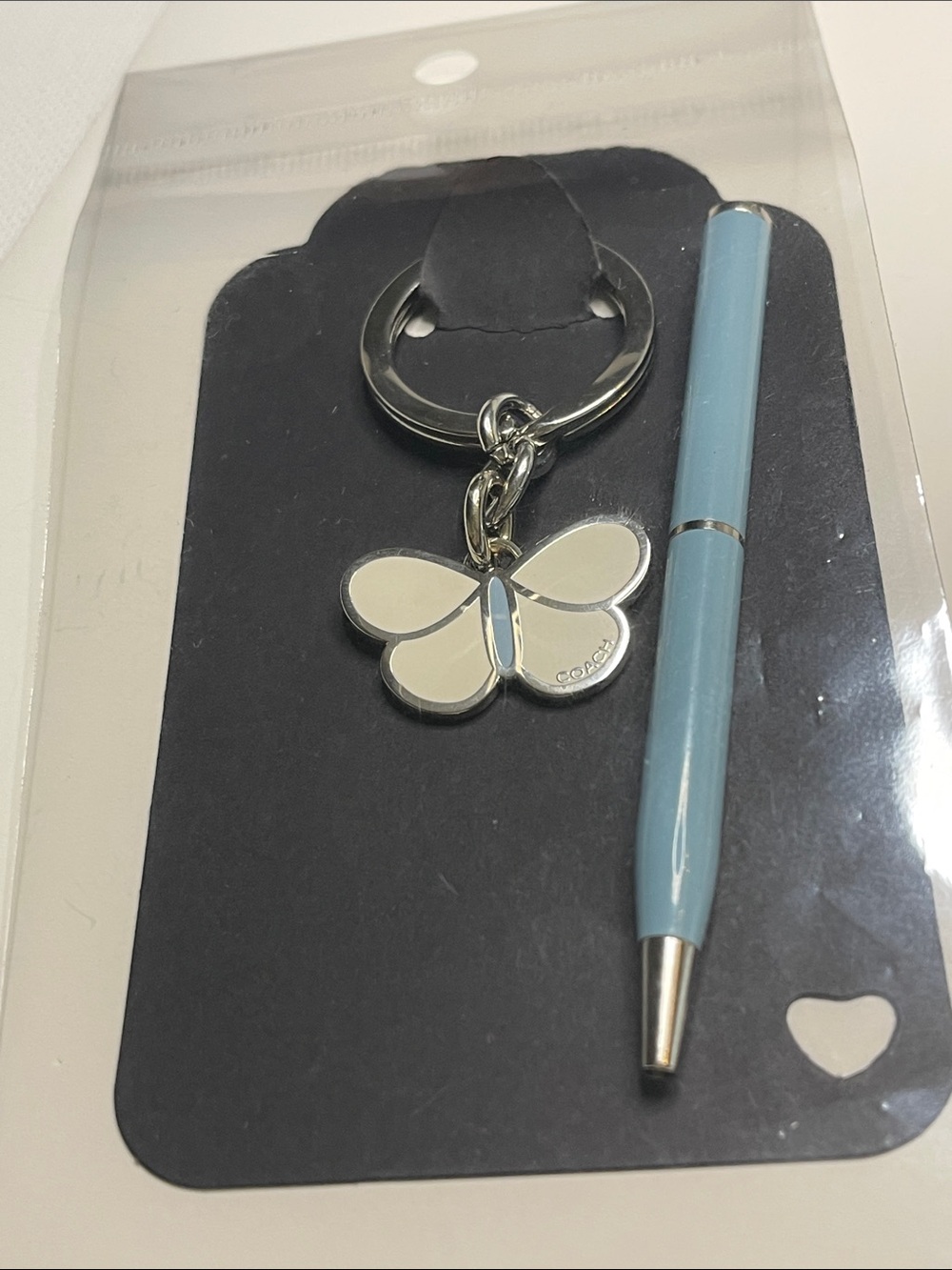 Coach White & Light Blue Butterfly Keychain and Blue Coach Pen - Picture 6 of 6